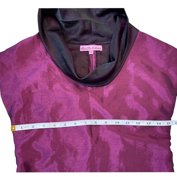 SATRI LOU COLLECTION PURPLE COWL NECK ABOUT KNEE XS DRESS TEXTURED SILK CREPE - Picture 5 of 11